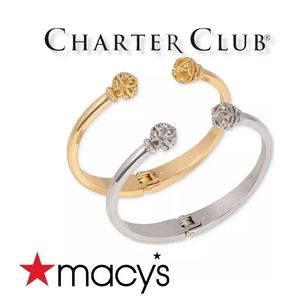 CHARTER CLUB Two-Tone 2-Pc. Set Pavé Filigree Ball Cuff Bracelets